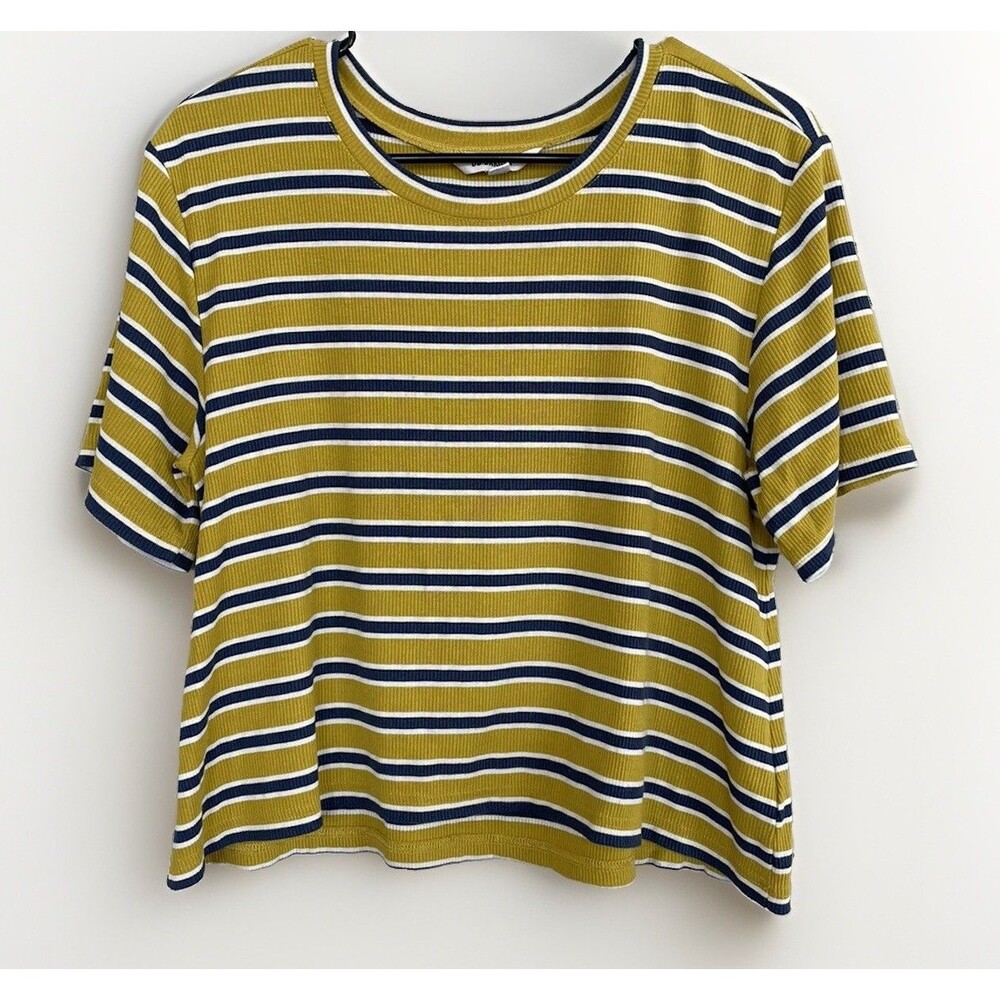 BB Dakota Ribbed Striped Shirt Size S Navy Yellow Stretch